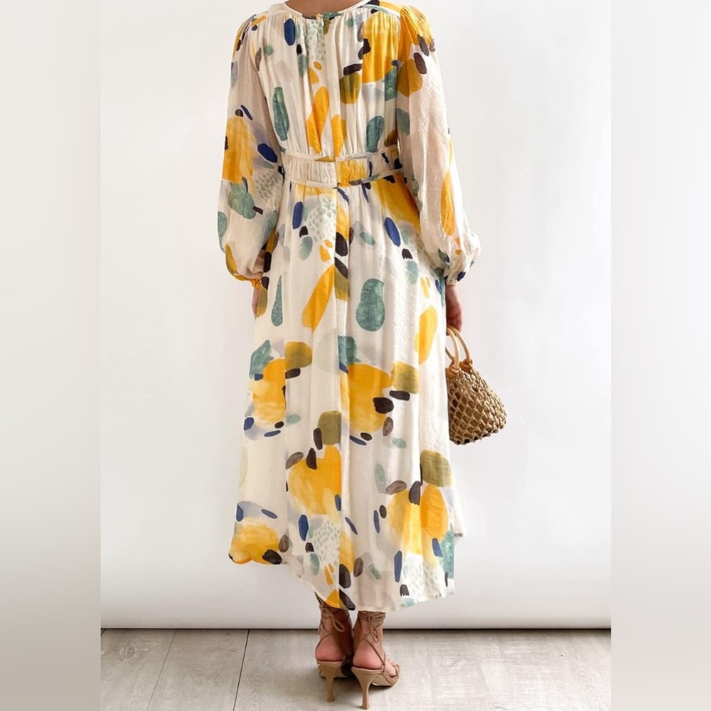 Sissyaki Deep V 3/4 Sleeve Boho Dress Size Medium